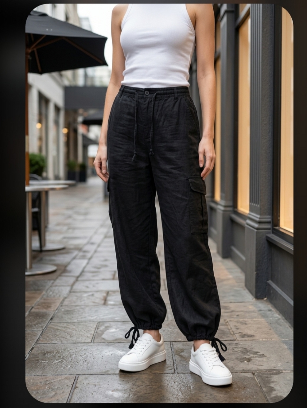 Women's Black Cargo Drawstring Harem Pants By YFB